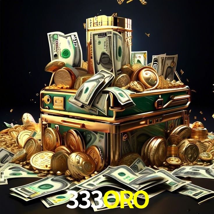 Escena dinámica inspirada en casino con iluminación 333ORO, cartas, fichas e íconos de juegos digitales en un espacio moderno de juegos.